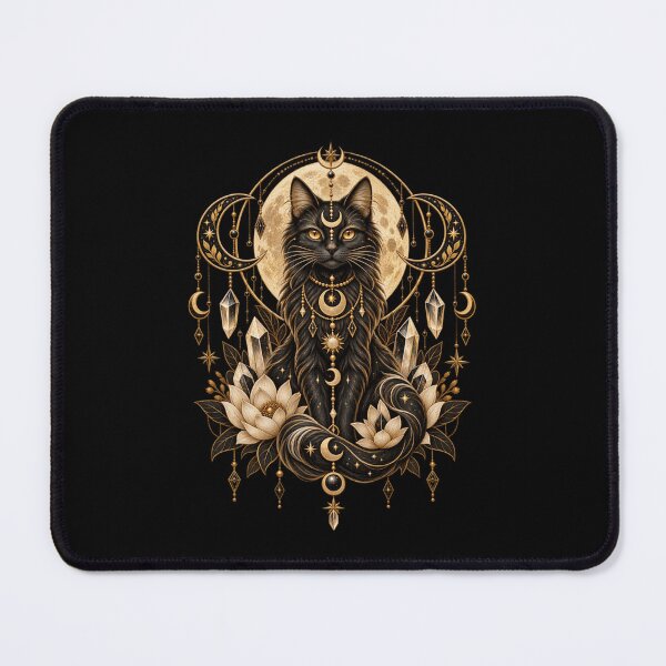 Item preview, Boho Celestial Sacred Gold Black Cat Art designed and sold by BohoMysticArt.
