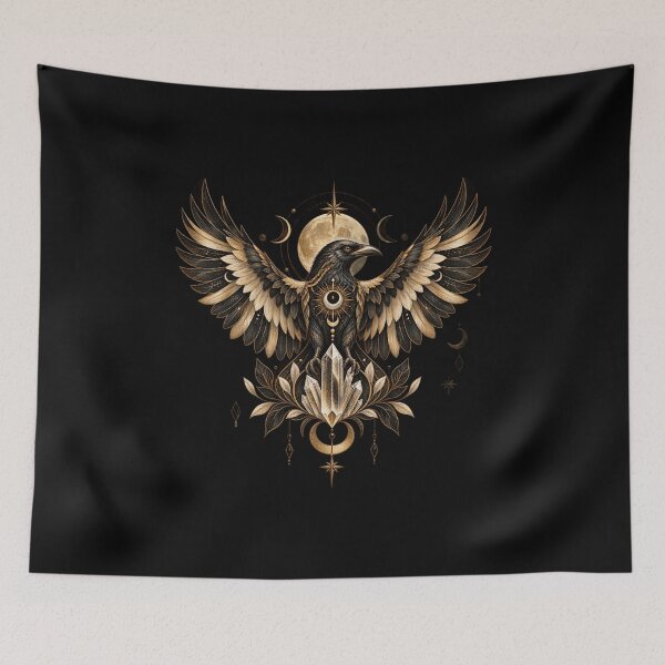 Item preview, Boho Celestial Sacred Gold Raven Crow Art designed and sold by BohoMysticArt.