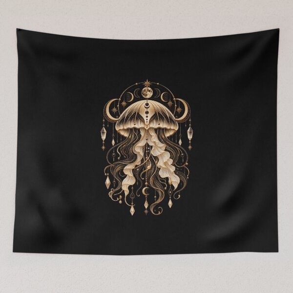 Item preview, Boho Celestial Sacred Gold Jellyfish Art designed and sold by BohoMysticArt.