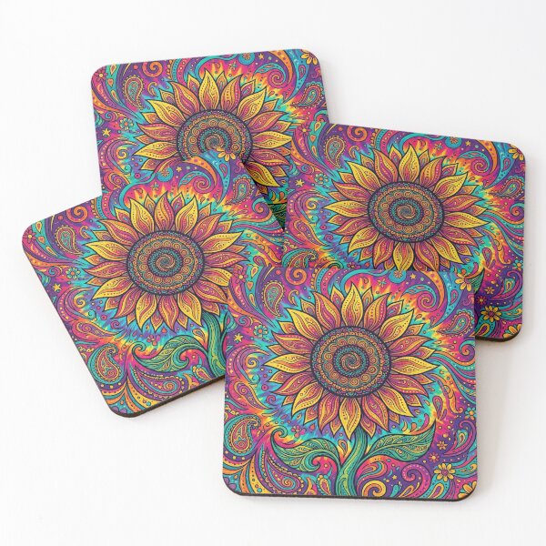 Item preview, 70s Retro Psychedelic Mandala Sunflower Woodstock Hippie Art Print designed and sold by RetroVibe Supply.