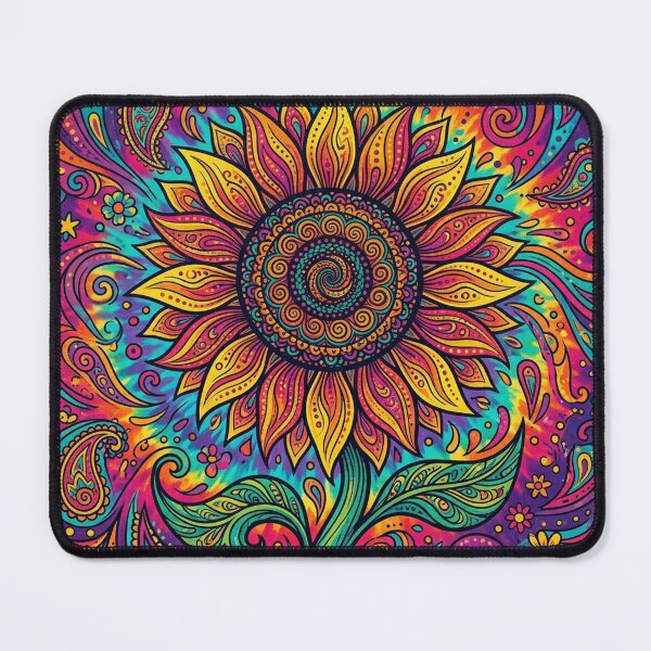 Item preview, 70s Retro Psychedelic Mandala Sunflower Woodstock Hippie Art Print designed and sold by RetroVibe Supply.