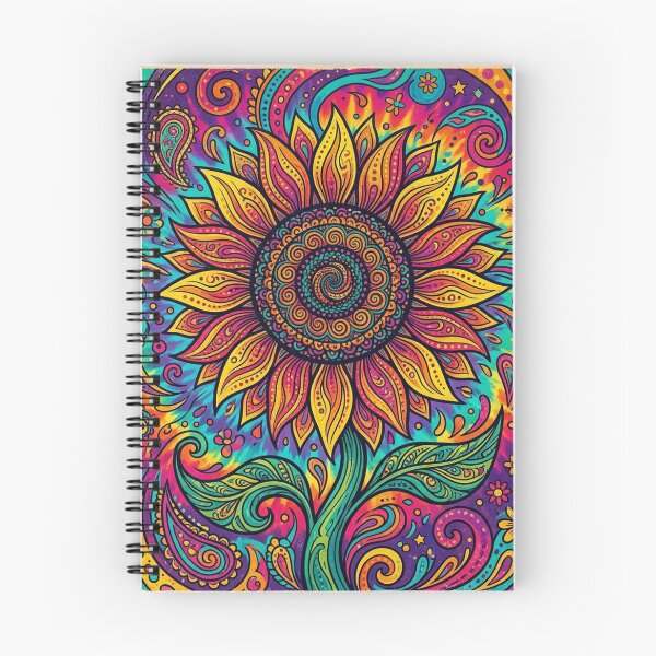 Item preview, 70s Retro Psychedelic Mandala Sunflower Woodstock Hippie Art Print designed and sold by RetroVibe Supply.