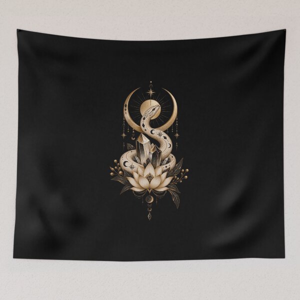 Item preview, Boho Celestial Sacred Gold Snake Crystal Lotus Art designed and sold by BohoMysticArt.