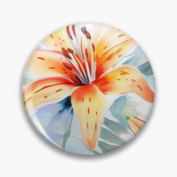 Item preview, Watercolor Lily Floral Pattern in Peach Orange and Blue designed and sold by GoDesign1.