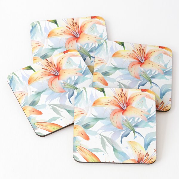 Item preview, Watercolor Lily Floral Pattern in Peach Orange and Blue designed and sold by GoDesign1.