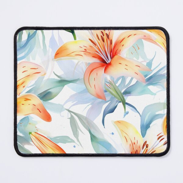Item preview, Watercolor Lily Floral Pattern in Peach Orange and Blue designed and sold by GoDesign1.