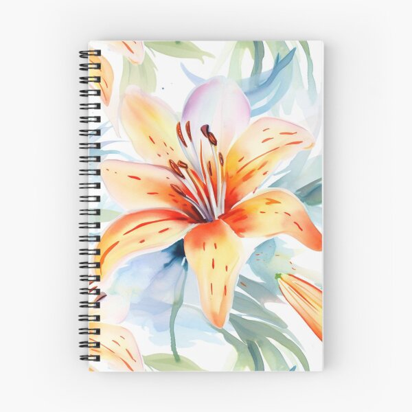 Item preview, Watercolor Lily Floral Pattern in Peach Orange and Blue designed and sold by GoDesign1.