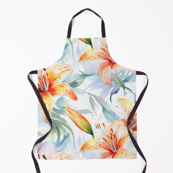 Item preview, Watercolor Lily Floral Pattern in Peach Orange and Blue designed and sold by GoDesign1.