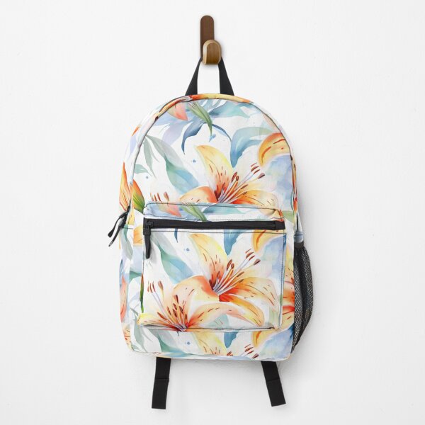 Item preview, Watercolor Lily Floral Pattern in Peach Orange and Blue designed and sold by GoDesign1.