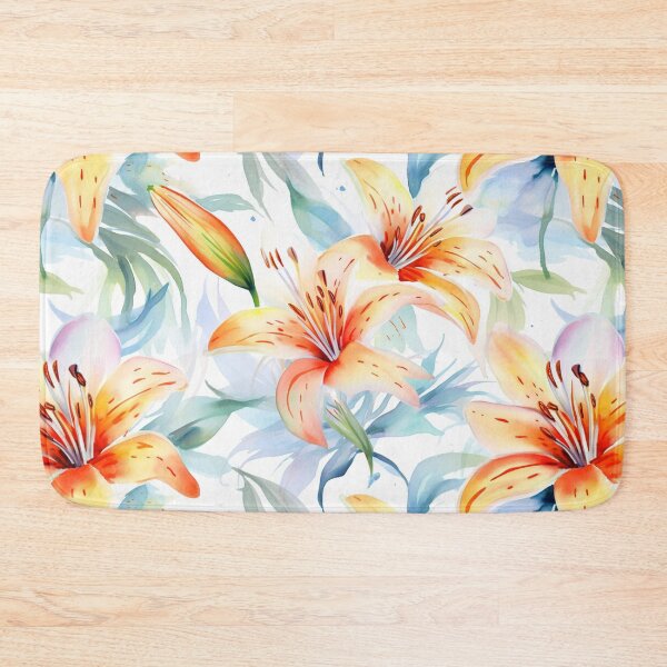 Item preview, Watercolor Lily Floral Pattern in Peach Orange and Blue designed and sold by GoDesign1.