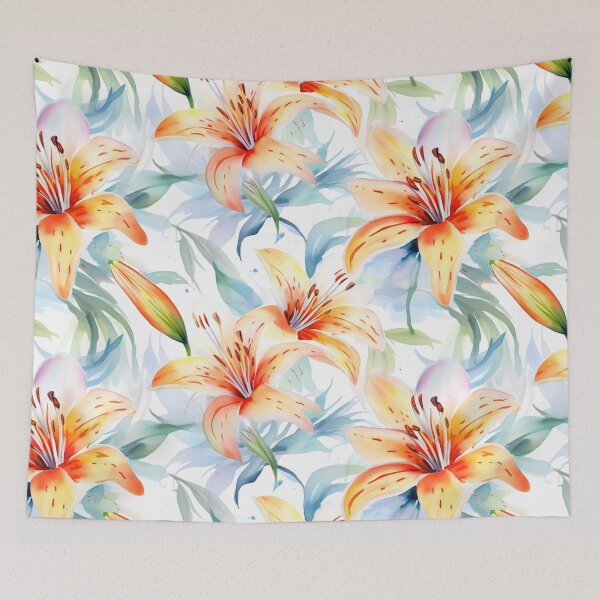 Item preview, Watercolor Lily Floral Pattern in Peach Orange and Blue designed and sold by GoDesign1.