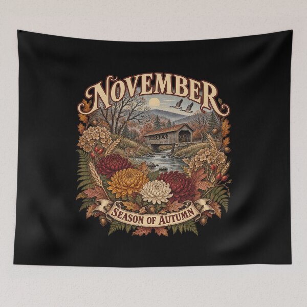 Item preview, November Chrysanthemums at the Covered Bridge designed and sold by Side Quest Co..