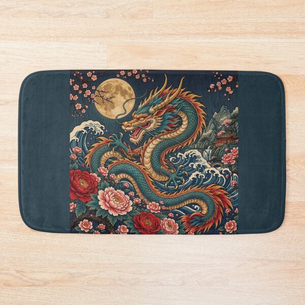 Item preview, Chinese Dragon with Ocean Waves and Peonies – Ukiyo-e Art designed and sold by ManJiangHong.