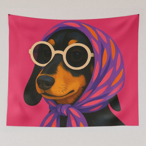 Item preview, Dachshund with bandana and glasses designed and sold by NF Designs Studio DTF.