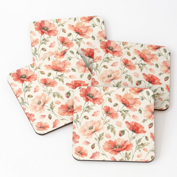 Item preview, Watercolor Poppy Drift - Coral Peach Ivory designed and sold by Side Quest Co..