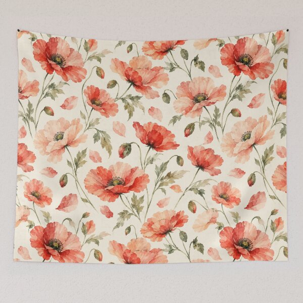 Item preview, Watercolor Poppy Drift - Coral Peach Ivory designed and sold by Side Quest Co..