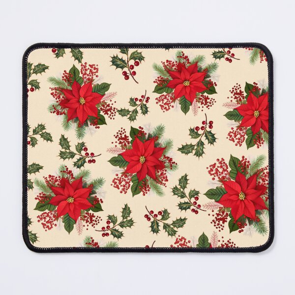 Item preview, Vintage Poinsettia Holly Christmas Pattern with Red Berries and Evergreen designed and sold by ArtDesignRemix.