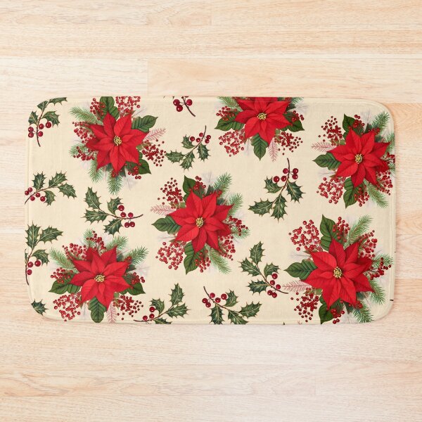 Item preview, Vintage Poinsettia Holly Christmas Pattern with Red Berries and Evergreen designed and sold by ArtDesignRemix.