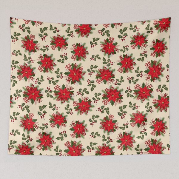 Item preview, Vintage Poinsettia Holly Christmas Pattern with Red Berries and Evergreen designed and sold by ArtDesignRemix.
