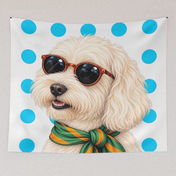Item preview, Cream Poodle with Glasses and Green Scarf designed and sold by NF Designs Studio DTF.