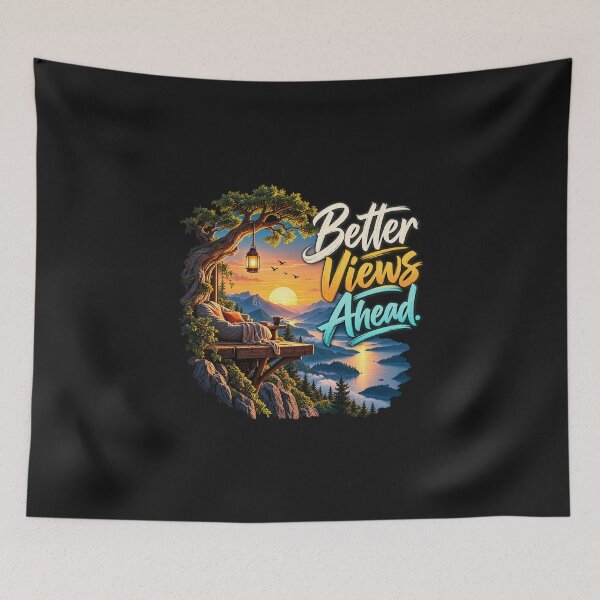 Item preview, Better Views Ahead - Cozy Mountain Sunset Porch Typography Graphic designed and sold by Ozyven-Creation.