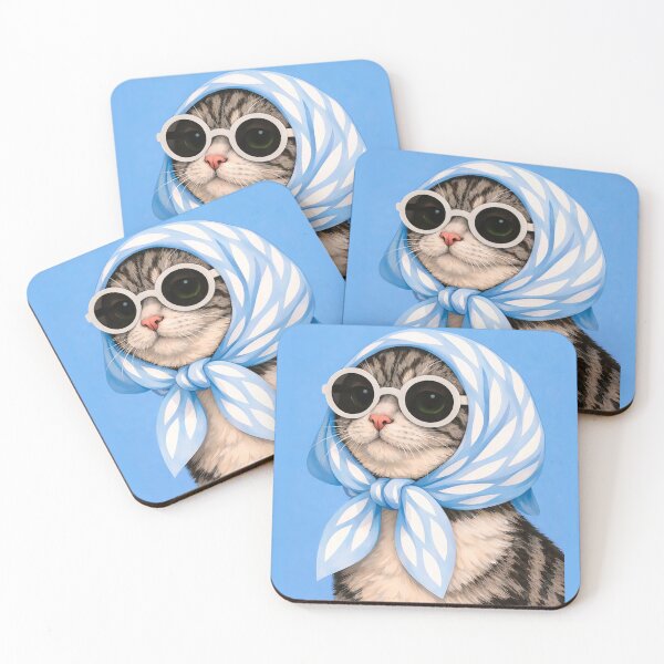 Item preview, Tabby Cat with Blue Scarf and Glasses designed and sold by NF Designs Studio DTF.