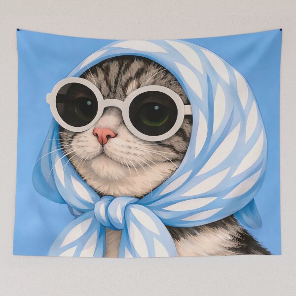 Item preview, Tabby Cat with Blue Scarf and Glasses designed and sold by NF Designs Studio DTF.