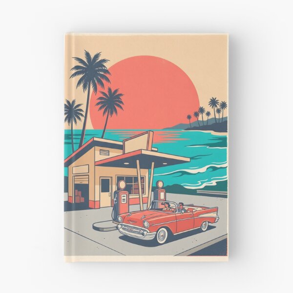 Item preview, Vintage Red Classic Car at Coastal Gas Station – Retro Beach Road Trip Design designed and sold by Sea Gem.