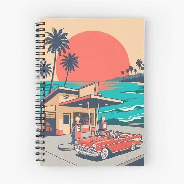Item preview, Vintage Red Classic Car at Coastal Gas Station – Retro Beach Road Trip Design designed and sold by Sea Gem.
