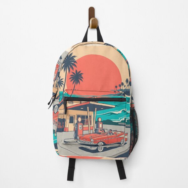 Item preview, Vintage Red Classic Car at Coastal Gas Station – Retro Beach Road Trip Design designed and sold by Sea Gem.