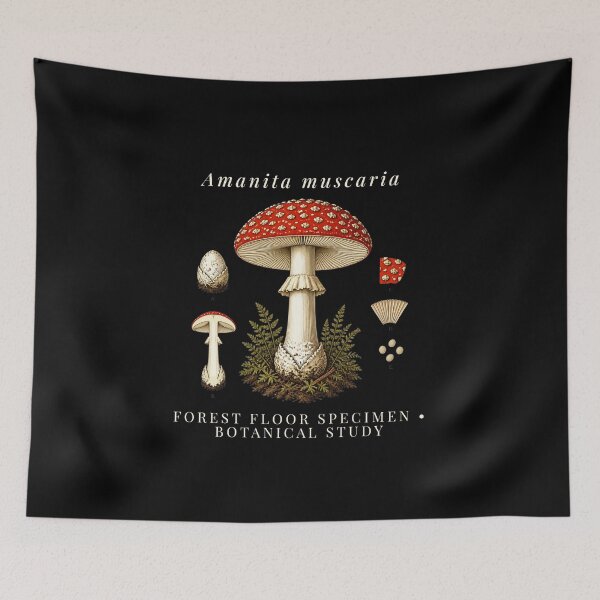 Item preview, Amanita Muscaria Vintage Botanical Mushroom Dark Cottagecore Art designed and sold by wildsilencee.