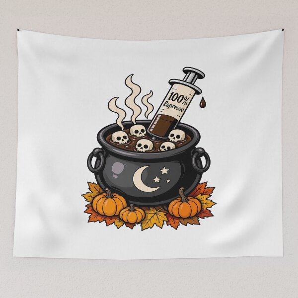 Item preview, Spooky Espresso Halloween – Coffee Cauldron with Skulls & Pumpkins designed and sold by Art-Arcade6.