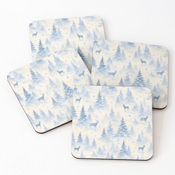 Item preview, Watercolor Winter Forest Deer Pattern with Snowflakes and Blue Pine Trees designed and sold by ArtDesignRemix.