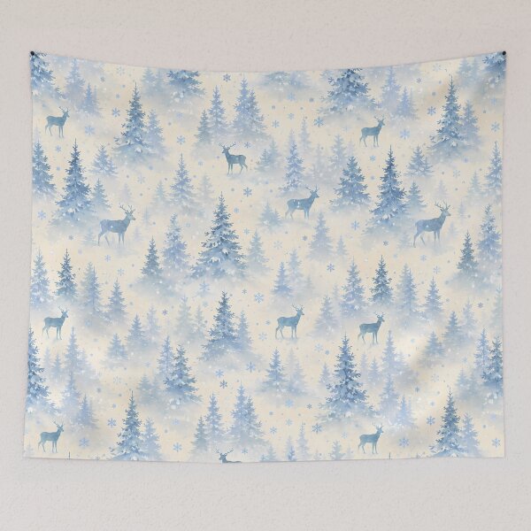 Item preview, Watercolor Winter Forest Deer Pattern with Snowflakes and Blue Pine Trees designed and sold by ArtDesignRemix.