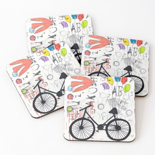 Item preview, Mixed Media Bicycle with colorful balloons and red bird designed and sold by Boy and Belugee Studio.