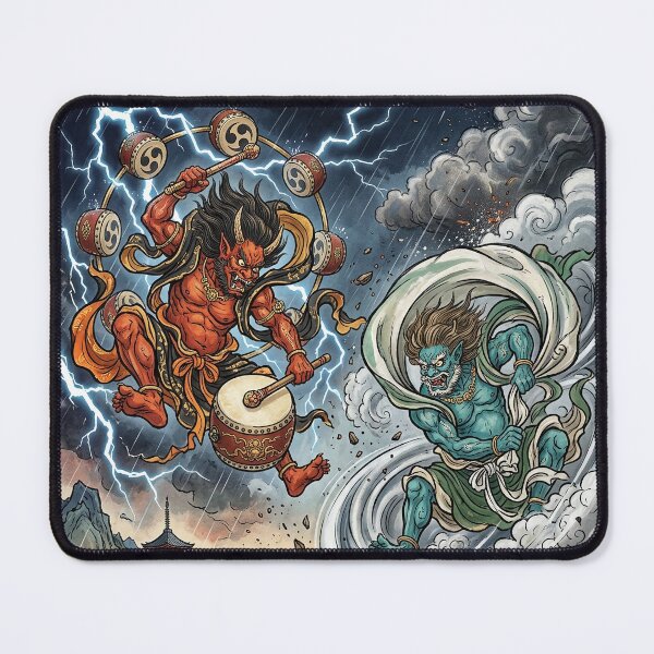 Item preview, Raijin and Fujin Gods over Stormy Japanese Landscape designed and sold by Lucid Dream Pixel.