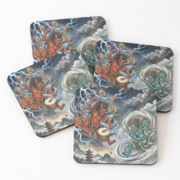 Item preview, Raijin and Fujin Gods over Stormy Japanese Landscape designed and sold by Lucid Dream Pixel.
