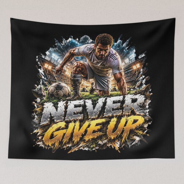 Item preview, Never Give Up Football Warrior Soccer Motivation Design designed and sold by M. Mamdouh Artworks.