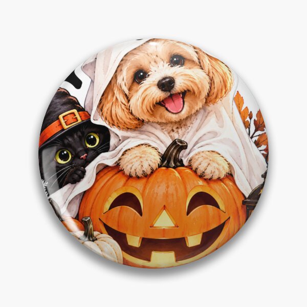 Item preview, Cute Maltipoo Ghost and Black Cat Halloween designed and sold by GusiaTreasures.