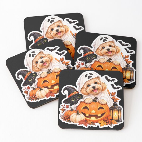 Item preview, Cute Maltipoo Ghost and Black Cat Halloween designed and sold by GusiaTreasures.