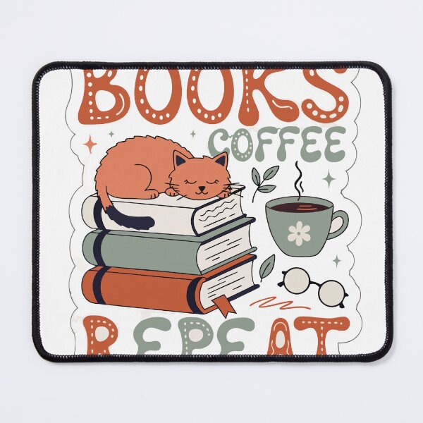 Item preview, Books Coffee Repeat | Cute Cat Reading Sticker designed and sold by inkfusionhub99.