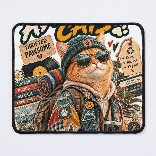 Item preview, Thrifted Pawsome  Vintage Cat Streetwear  Retro Secondhand Cat Design designed and sold by TeeVibeHaus.