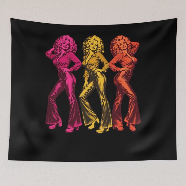 Item preview, Dolly Parton Triple Pop Art Pink Yellow Orange Flare Pants Pose designed and sold by choudane.