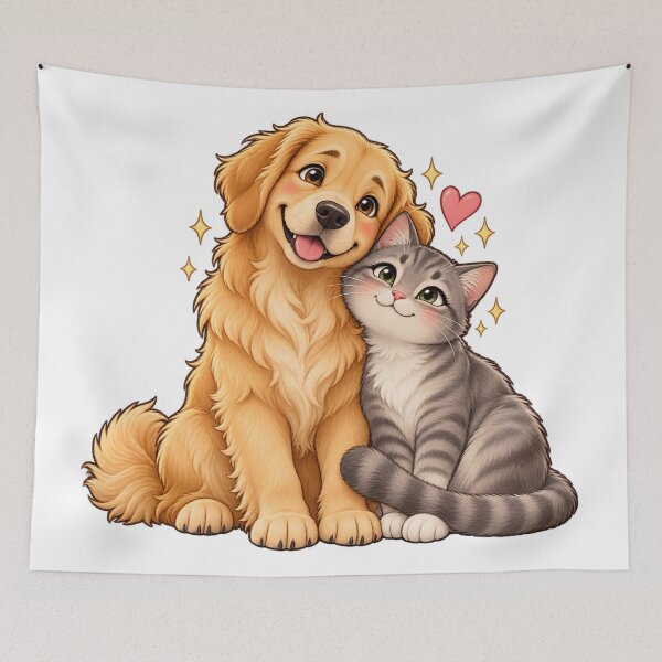 Item preview, dog and cat sitting together designed and sold by Side Quest Co..