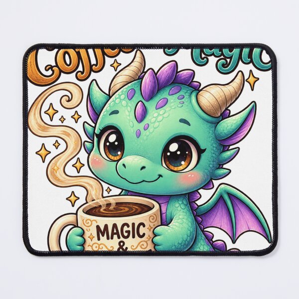 Item preview, Cute Kawaii Baby Dragon Drinking Coffee Powered by Magic designed and sold by WINY STUDIO.