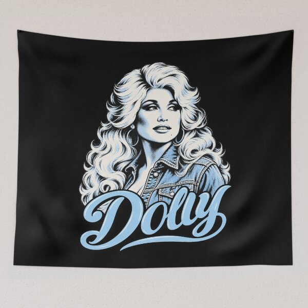 Item preview, Dolly Parton Blue Script Name Big Hair Denim Jacket Portrait designed and sold by choudane.