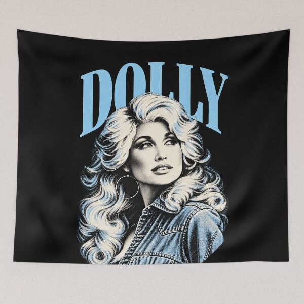 Item preview, Dolly Parton Arched Blue Title Big Hair Denim Jacket Looking Up designed and sold by choudane.
