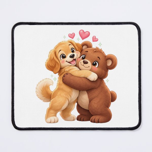 Item preview, cute bear and dog hugging designed and sold by Side Quest Co..