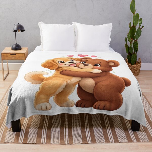 Item preview, cute bear and dog hugging designed and sold by Side Quest Co..