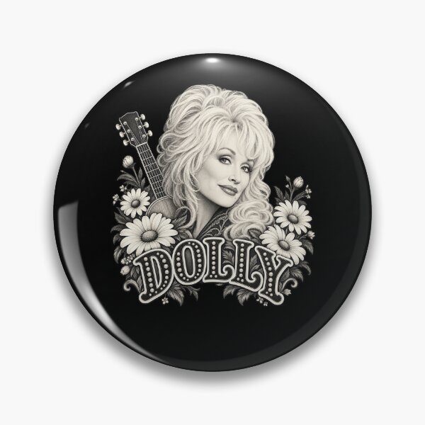 Item preview, Dolly Parton Pearl Lettering Daisies Guitar Black White Portrait designed and sold by choudane.